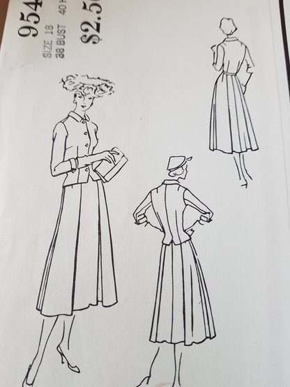 1950s DIOR Style Lovely Dress and Fitted Jacket Pattern VOGUE Couturier Design 954 Bust 38 Vintage Sewing Pattern FACTORY FOLDED