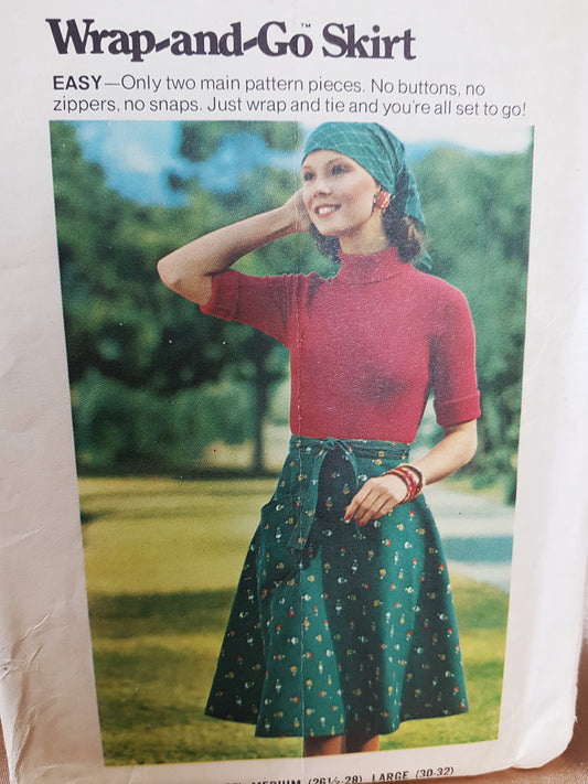 1970s FABULOUS Wrap and Go Skirt Pattern BUTTERICK 3768 Easy Flared Wrap Skirt Waist 26.5-28 Vintage Sewing Pattern