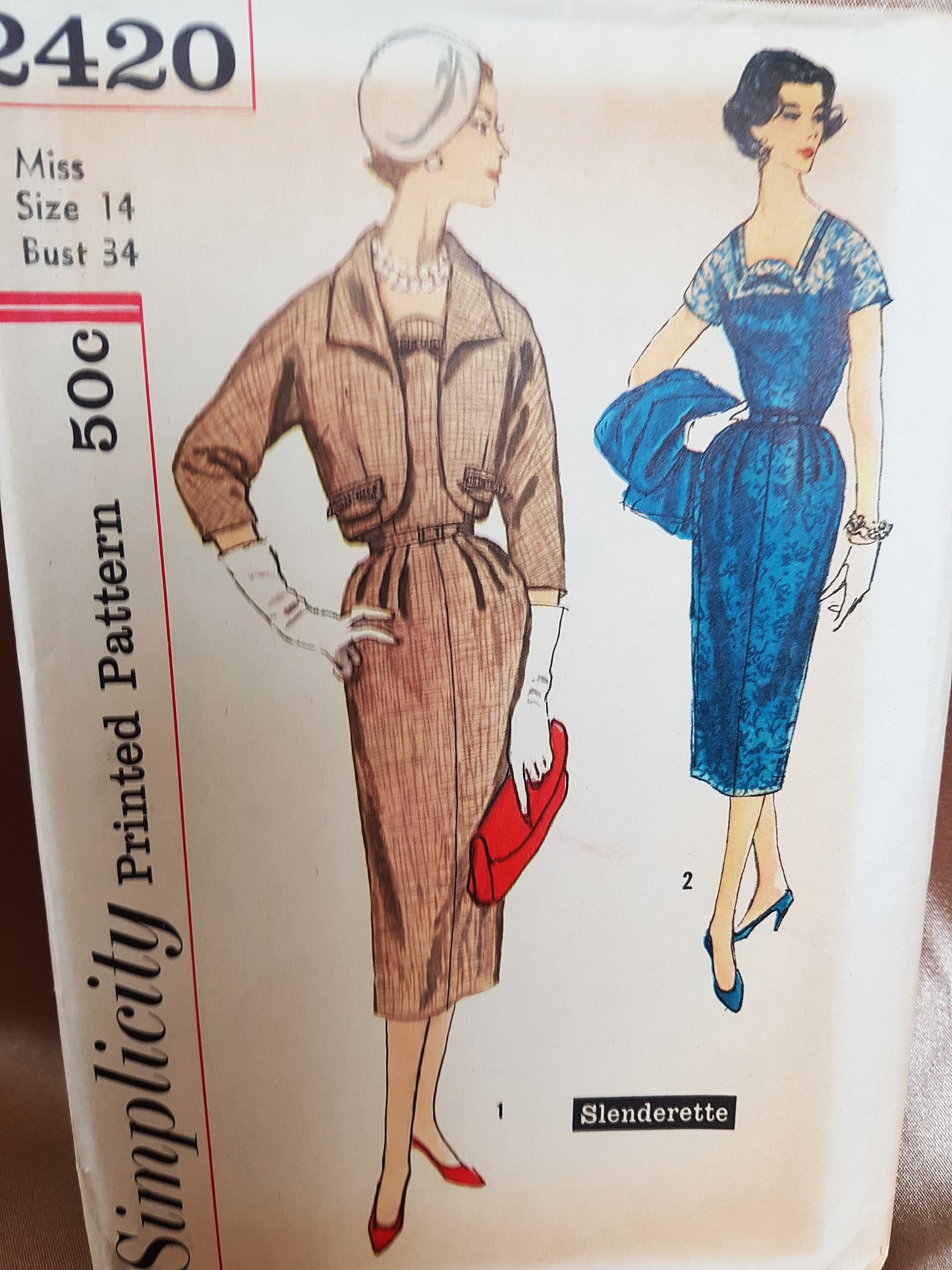 1950s CLASSY Slim Day or Cocktail Party Dress and Jacket Pattern SIMPLICITY 2420  Figure Flattering Design Bust 34 Vintage Sewing Pattern FF