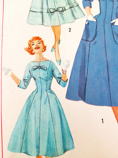 1950s PRETTY Princess Style Dress Pattern SIMPLICITY 2649 Three Versions, Figure Flattering Design, Bust 32 Vintage Sewing Pattern FF