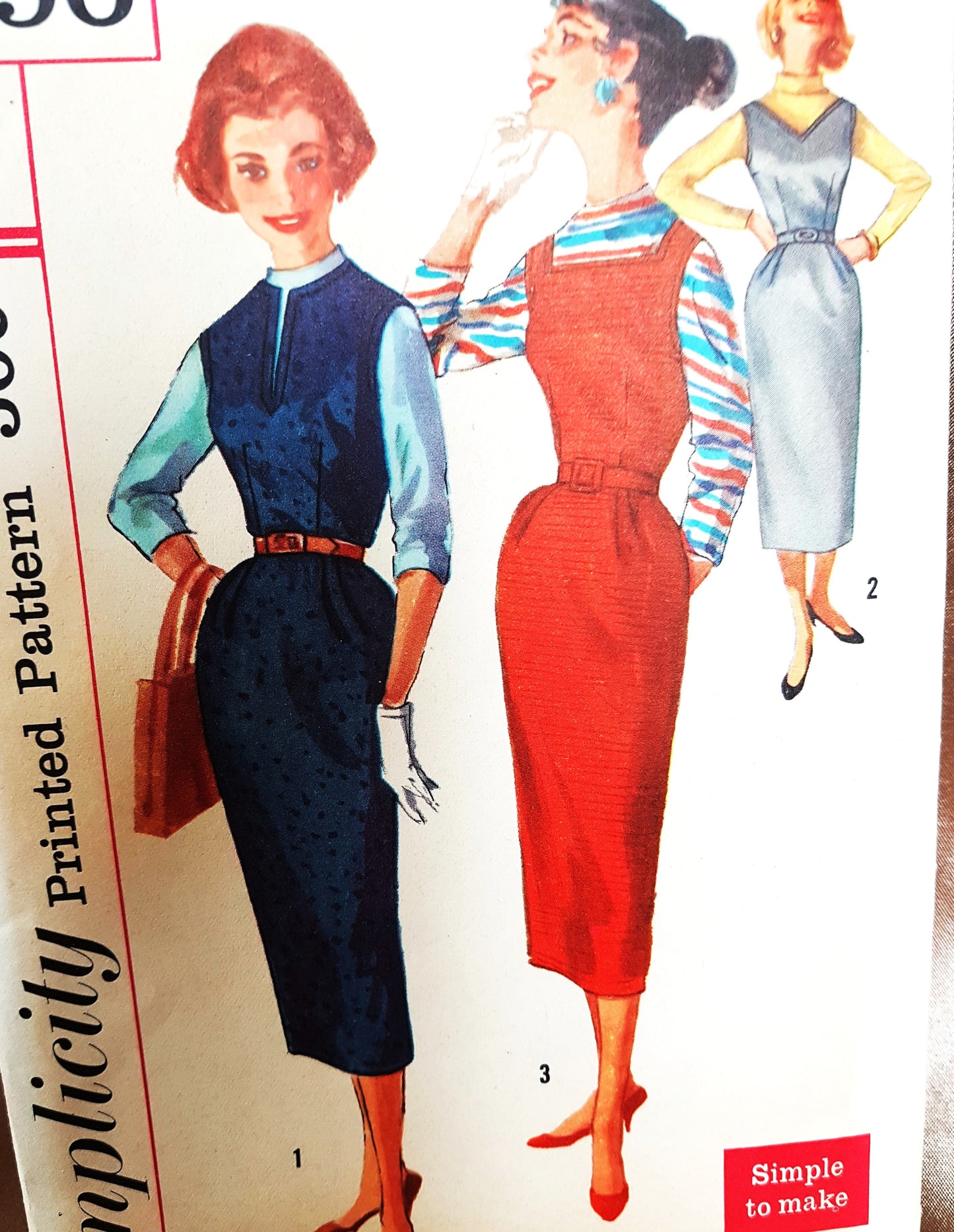 1950s SIMPLE To make Slim Jumper Dress Pattern SIMPLICITY 2190 Three Neckline Styles, Sheath Jumper Dress, Bust 33Vintage Sewing Pattern FF