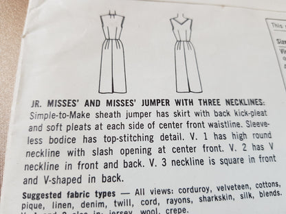 1950s SIMPLE To make Slim Jumper Dress Pattern SIMPLICITY 2190 Three Neckline Styles, Sheath Jumper Dress, Bust 33Vintage Sewing Pattern FF