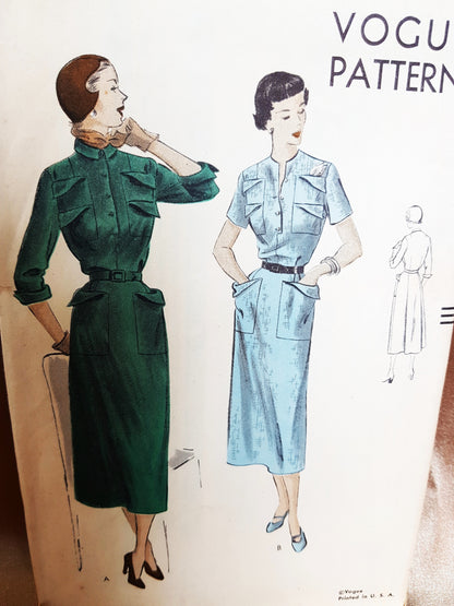 CHIC Late 1940s Dress Pattern VOGUE 6902 Smart Style Details, Bust 32 Vintage Sewing Pattern