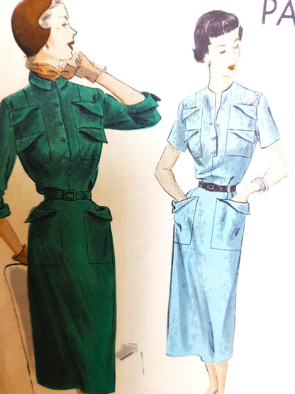 CHIC Late 1940s Dress Pattern VOGUE 6902 Smart Style Details, Bust 32 Vintage Sewing Pattern