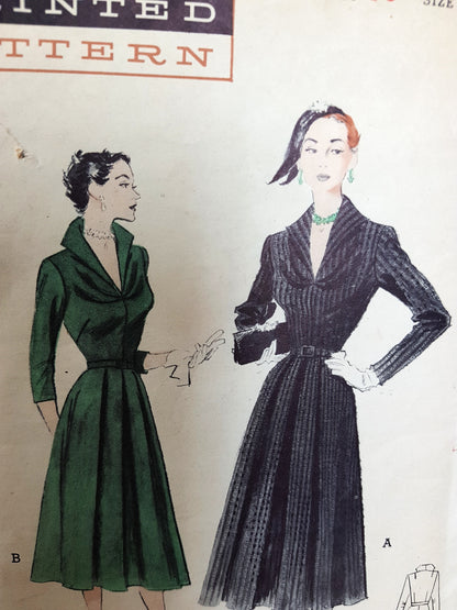 1950s FLATTERING Detailed Dress Pattern BUTTERICK 5463 Eye Catching Stand Up Collar, Day or Cocktail Dress, Bust 30 Vintage Sewing Pattern