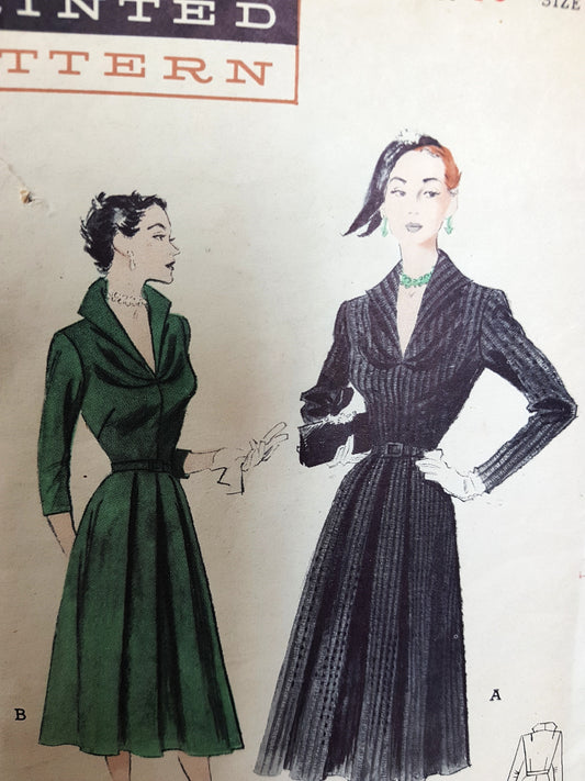 1950s FLATTERING Detailed Dress Pattern BUTTERICK 5463 Eye Catching Stand Up Collar, Day or Cocktail Dress, Bust 30 Vintage Sewing Pattern