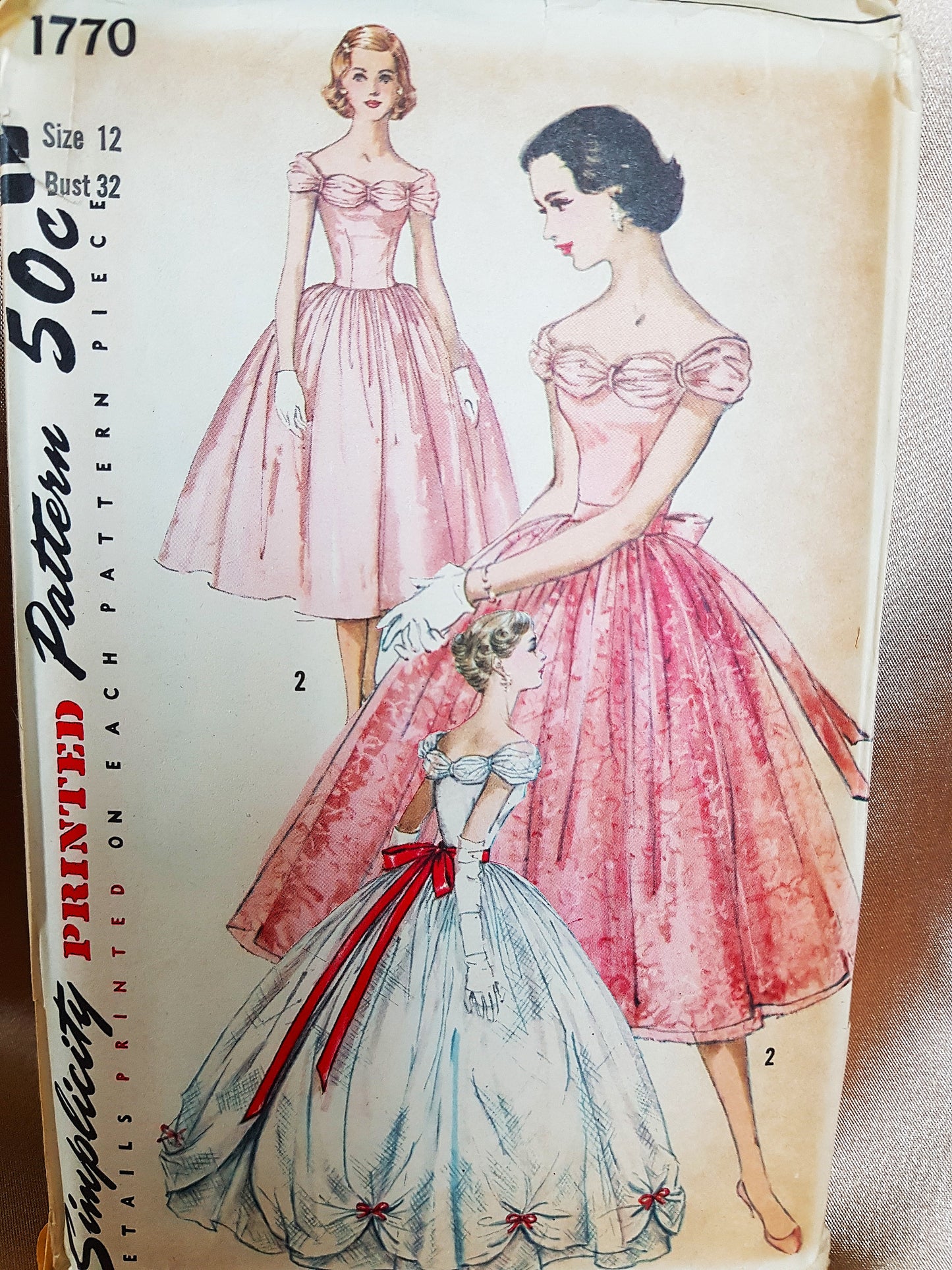 1950s DREAMY Evening Dress Gown In 2 Lengths Pattern SIMPLICITY 1770 Beautiful Dress with Overskirt, Bust 32 Vintage Sewing Pattern Factory Folded