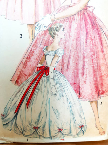 1950s DREAMY Evening Dress Gown In 2 Lengths Pattern SIMPLICITY 1770 Beautiful Dress with Overskirt, Bust 32 Vintage Sewing Pattern Factory Folded