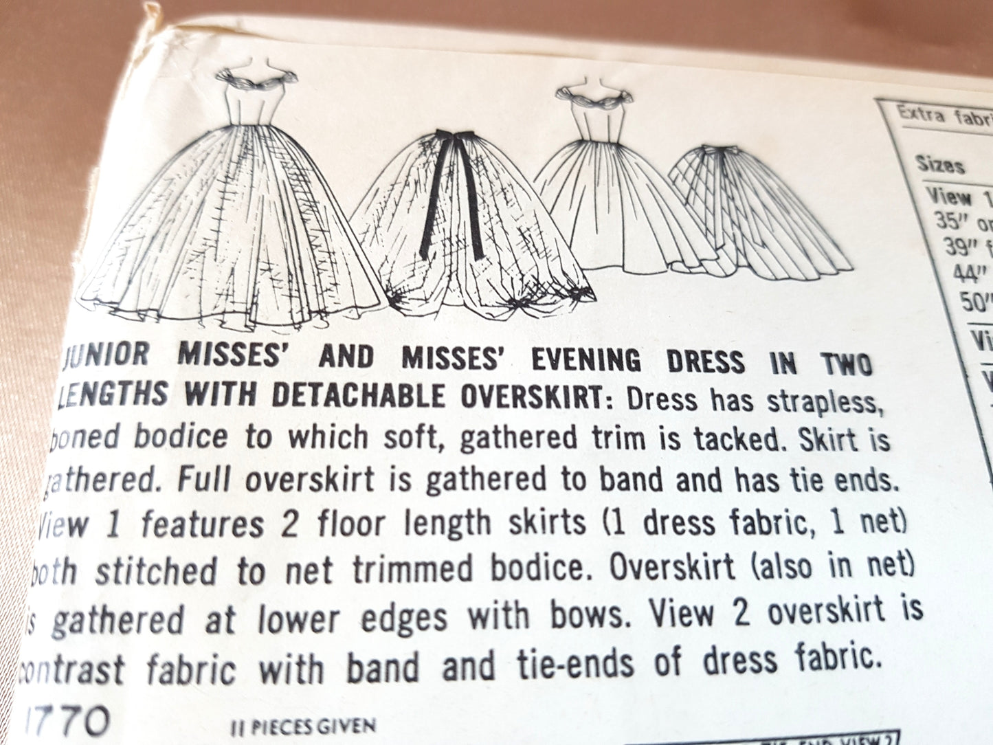 1950s DREAMY Evening Dress Gown In 2 Lengths Pattern SIMPLICITY 1770 Beautiful Dress with Overskirt, Bust 32 Vintage Sewing Pattern Factory Folded