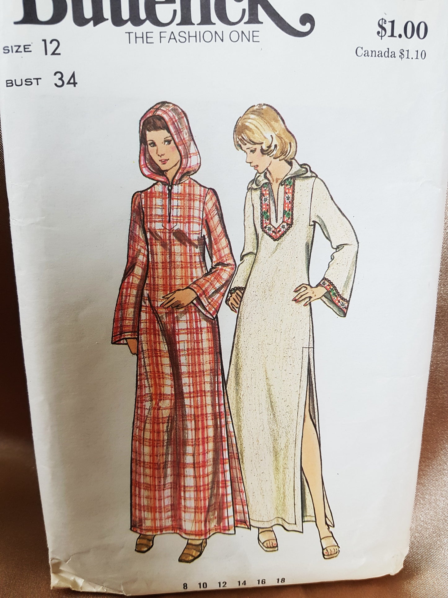 1970s MAXI Length Caftan Dress Lounging Robe Pattern BUTTERICK 3079 Loose Fitting Ankle Length Caftan With Hood, Bust 34 Vintage Sewing Pattern