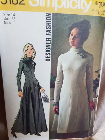 1970s PURE FLATTERY Evening or Day Dress Pattern SIMPLICITY 5182 Designer Fashion, Bias Cut Side Sections Dress, Bust 36 Vintage Sewing Pattern FF