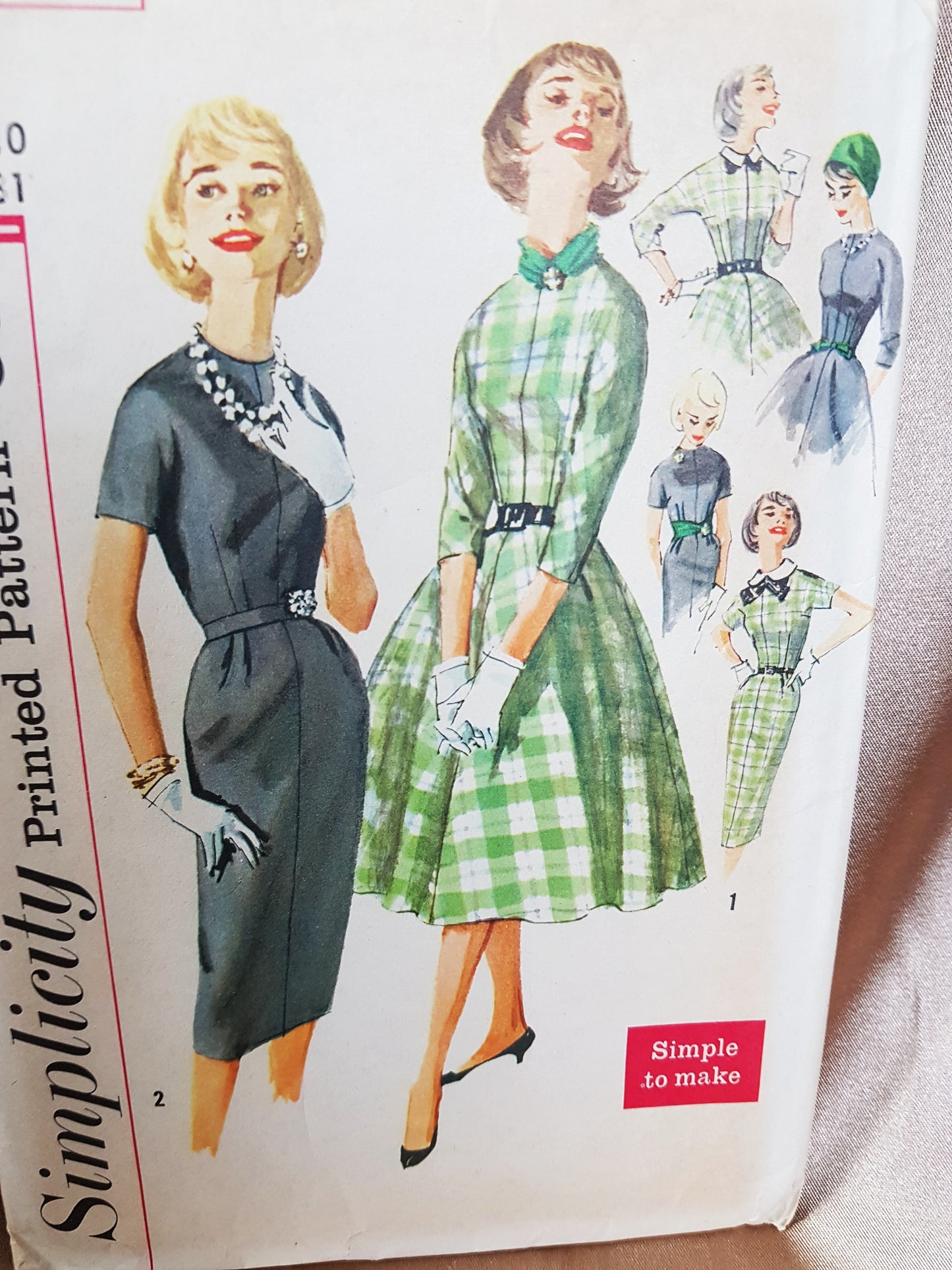 1950s ROCKABILLY Full Skirt or Slim Dress Pattern SIMPLICITY 2646 Detachable Bow Collar Bust 31 Simple To Make Vintage Sewing Pattern FF