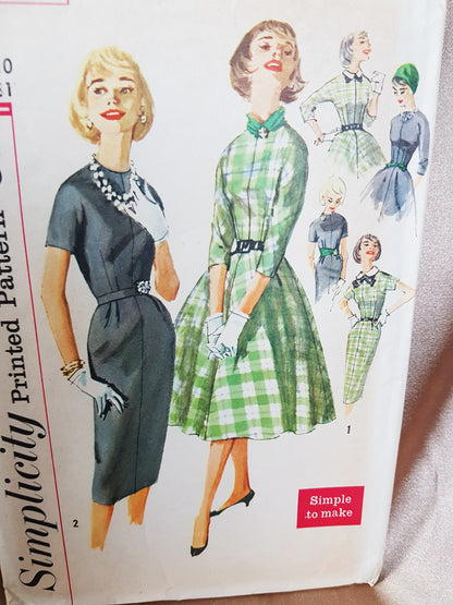 1950s ROCKABILLY Full Skirt or Slim Dress Pattern SIMPLICITY 2646 Detachable Bow Collar Bust 31 Simple To Make Vintage Sewing Pattern FF