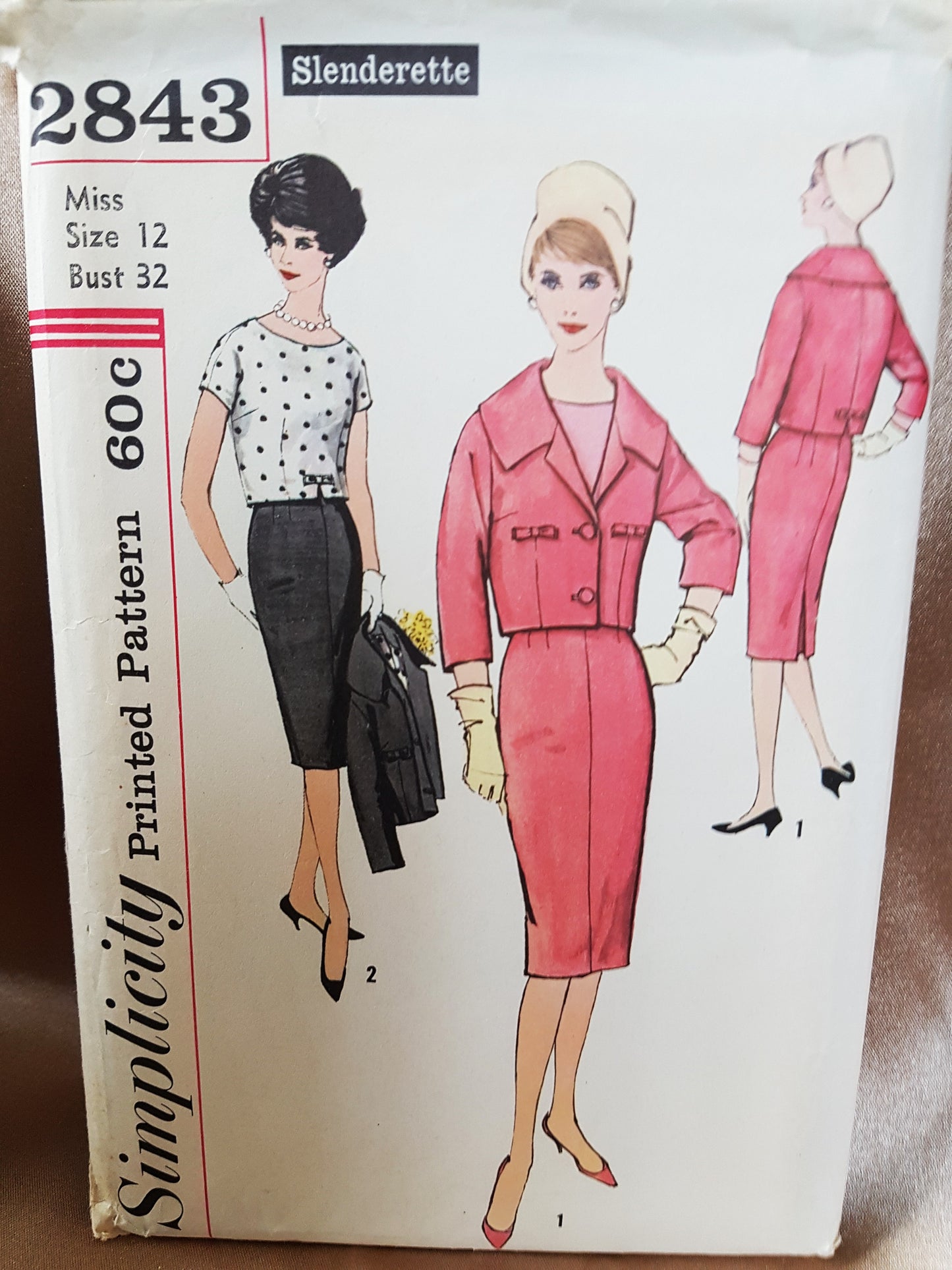 1950s CLASSY 3 Pc Slim Suit and Blouse Pattern SIMPLICITY 2843 Lovely Couturier Details, Bust 32 Vintage Sewing Pattern FF