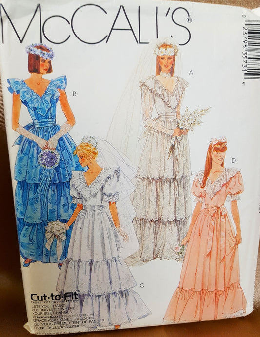 1980s ROMANTIC Bridal or Bridesmaids Wedding Gown Pattern McCALLs 3573 Four Beautiful Versions, Bust 30.5-32.5 Vintage Sewing Pattern FF