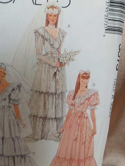 1980s ROMANTIC Bridal or Bridesmaids Wedding Gown Pattern McCALLs 3573 Four Beautiful Versions, Bust 30.5-32.5 Vintage Sewing Pattern FF