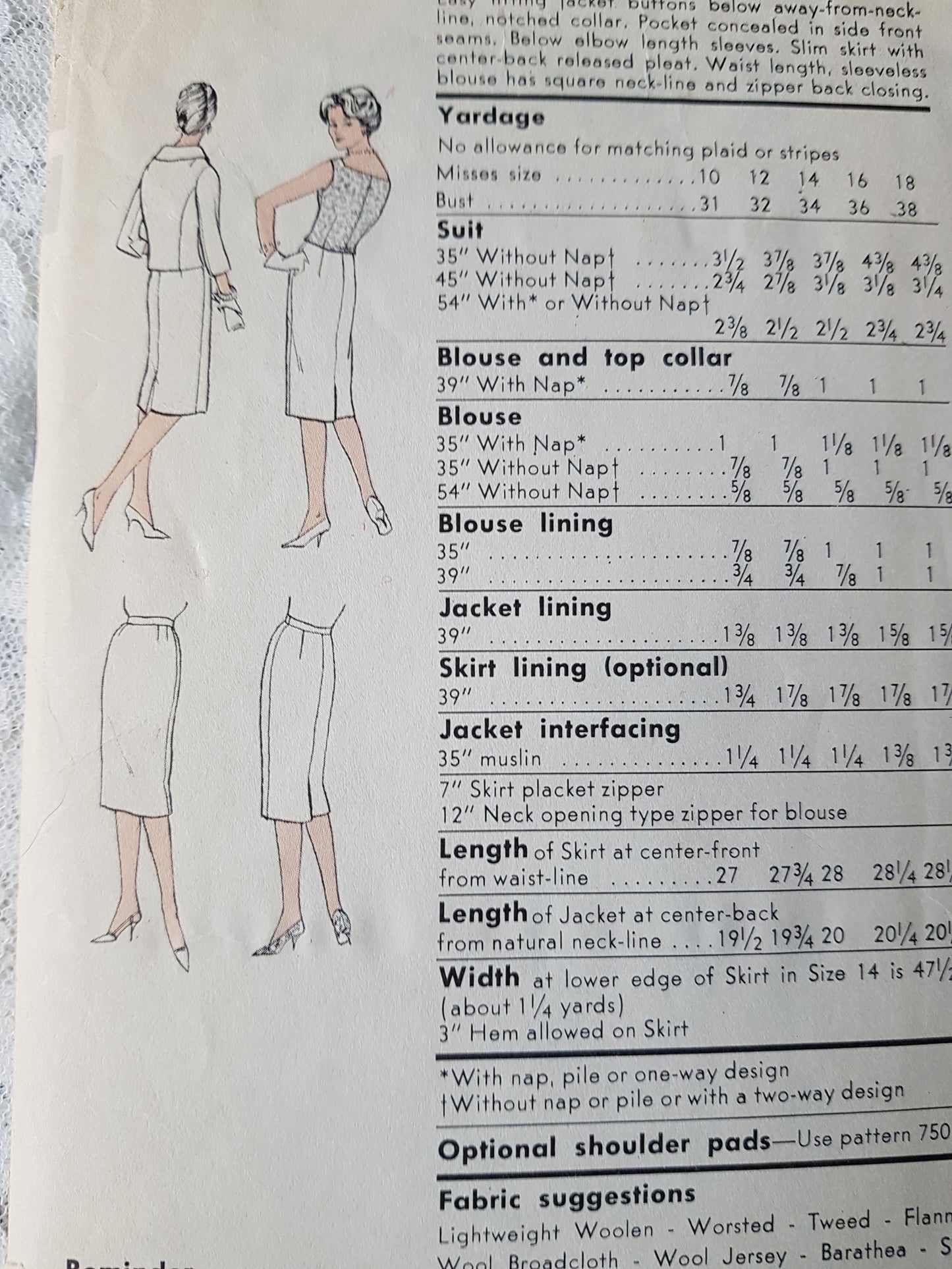 1950s CLASSY 3 Pc Suit Pattern VOGUE Special Design 4033 Shorty Jacket, Slim Skirt,Sleeveless Blouse Bust 38 Vintage Sewing Pattern