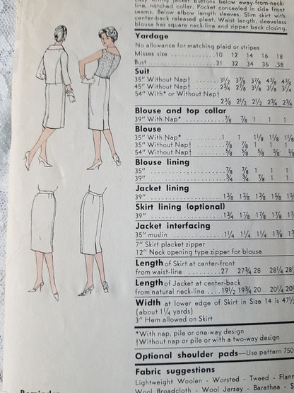 1950s CLASSY 3 Pc Suit Pattern VOGUE Special Design 4033 Shorty Jacket, Slim Skirt,Sleeveless Blouse Bust 38 Vintage Sewing Pattern