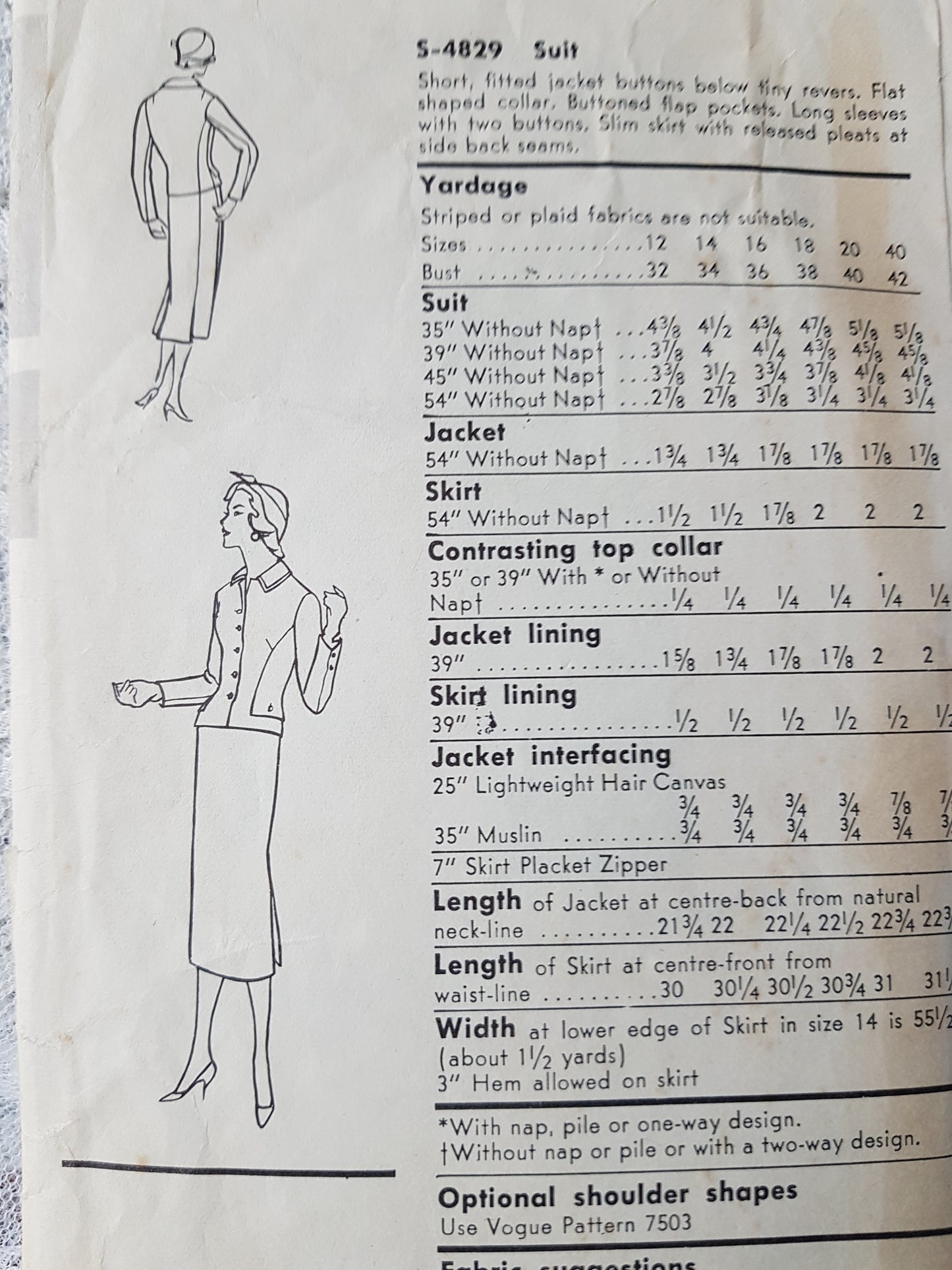 1950s STUNNING Suit Pattern VOGUE Special Design 4829 Bust 32 Vintage Sewing Pattern