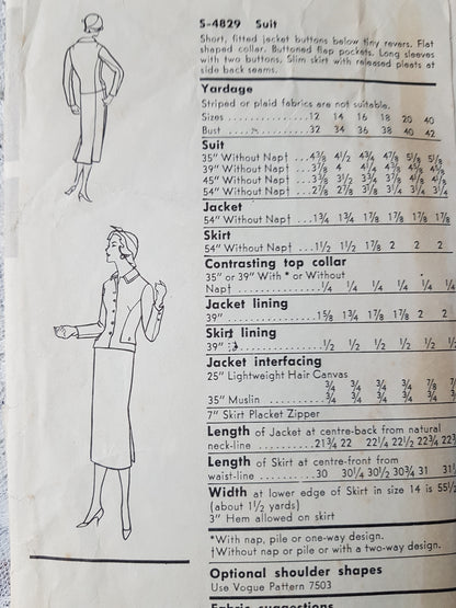 1950s STUNNING Suit Pattern VOGUE Special Design 4829 Bust 32 Vintage Sewing Pattern