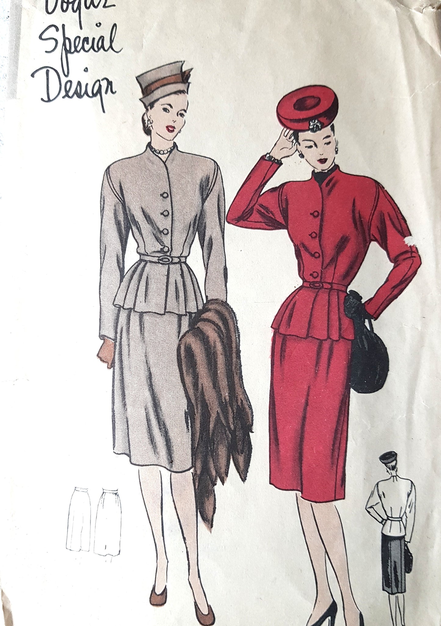 1940s FABULOUS Peplum Jacket Suit and Scarf Pattern VOGUE Special Design 4670 Bust 34 Vintage Sewing Pattern