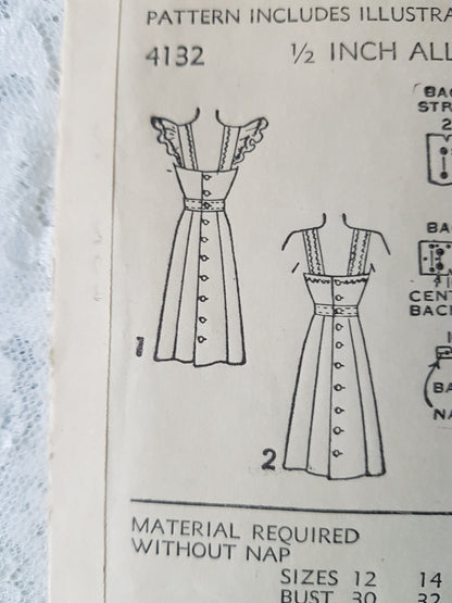 1940s PRETTY Pinafore Sundress Pattern ADVANCE 4132 Two Cute Styles Button Back Dress Bust 30 Vintage Sewing Pattern