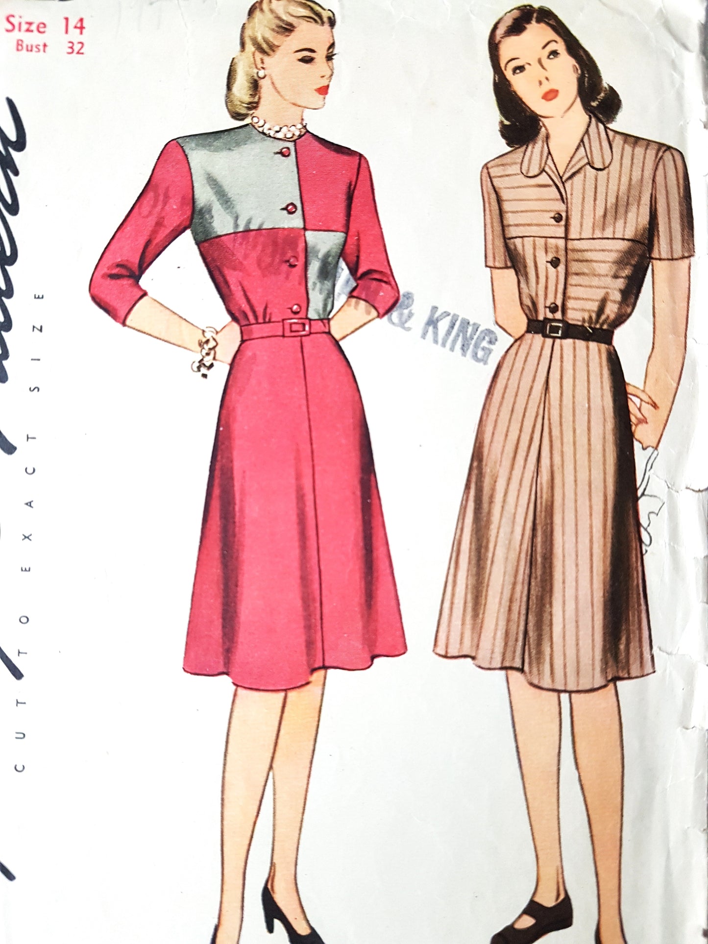 1940s WONDERFUL Dress Pattern SIMPLICITY 1425 Two Lovely Versions Bust 32 Vintage Sewing Pattern