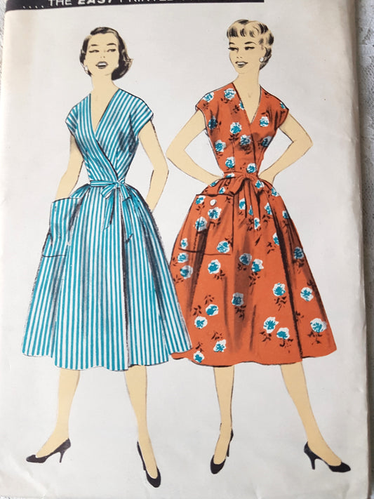 1950s CUTE Wrap Around Dress Pattern ADVANCE 7753 Apron Dress Bust  32 Very Easy To Sew Vintage Sewing Pattern FF