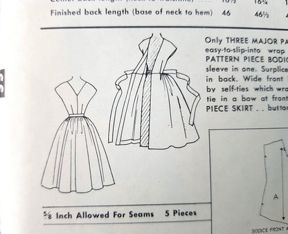 1950s CUTE Wrap Around Dress Pattern ADVANCE 7753 Apron Dress Bust  32 Very Easy To Sew Vintage Sewing Pattern FF