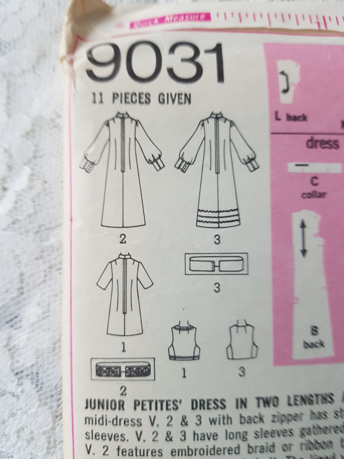 CUTE 1970 Mini and Midi Dress and Vest Pattern SIMPLICITY 9031 Romantic Styles Bust 35 Vintage Sewing Pattern