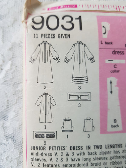 CUTE 1970 Mini and Midi Dress and Vest Pattern SIMPLICITY 9031 Romantic Styles Bust 35 Vintage Sewing Pattern