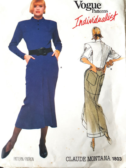 FABULOUS 1980s Claude Montana Top and Skirt Pattern VOGUE Individualist 1803, Bust 34 Vintage Sewing Pattern