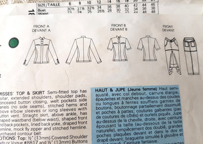 FABULOUS 1980s Claude Montana Top and Skirt Pattern VOGUE Individualist 1803, Bust 34 Vintage Sewing Pattern
