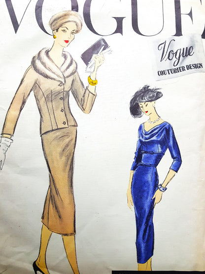 1950s CHIC Dress and Jacket Day or Evening Pattern VOGUE Couturier Design 936 Bust 38 Vintage Sewing Pattern FACTORY FOLDED
