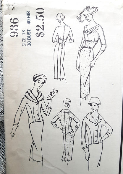 1950s CHIC Dress and Jacket Day or Evening Pattern VOGUE Couturier Design 936 Bust 38 Vintage Sewing Pattern FACTORY FOLDED