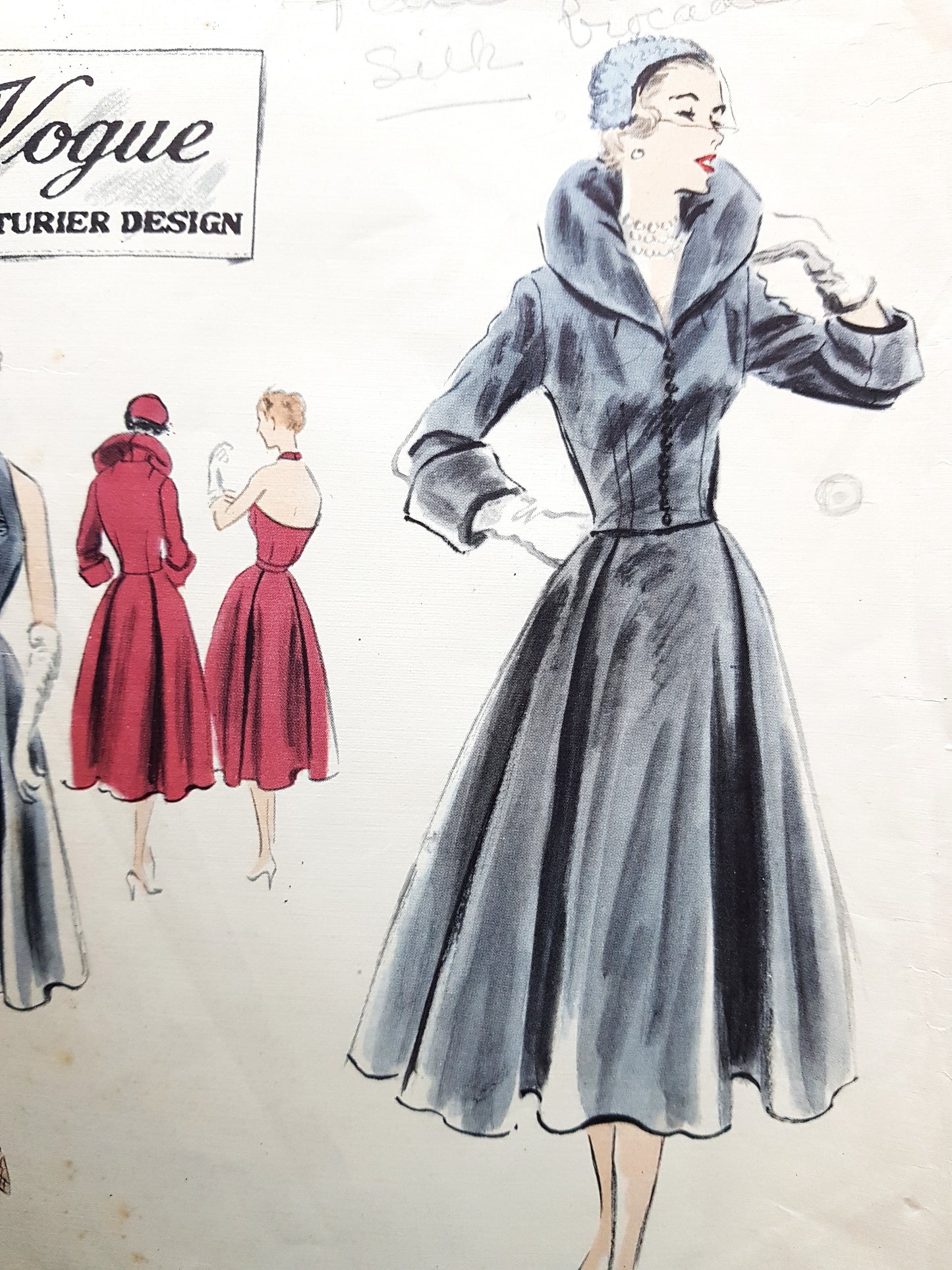 1950s STUNNING Evening Dress and Dramatic Jacket Pattern VOGUE Couturier Design 614 Bust 34 Vintage Sewing Pattern