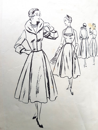 1950s STUNNING Evening Dress and Dramatic Jacket Pattern VOGUE Couturier Design 614 Bust 34 Vintage Sewing Pattern