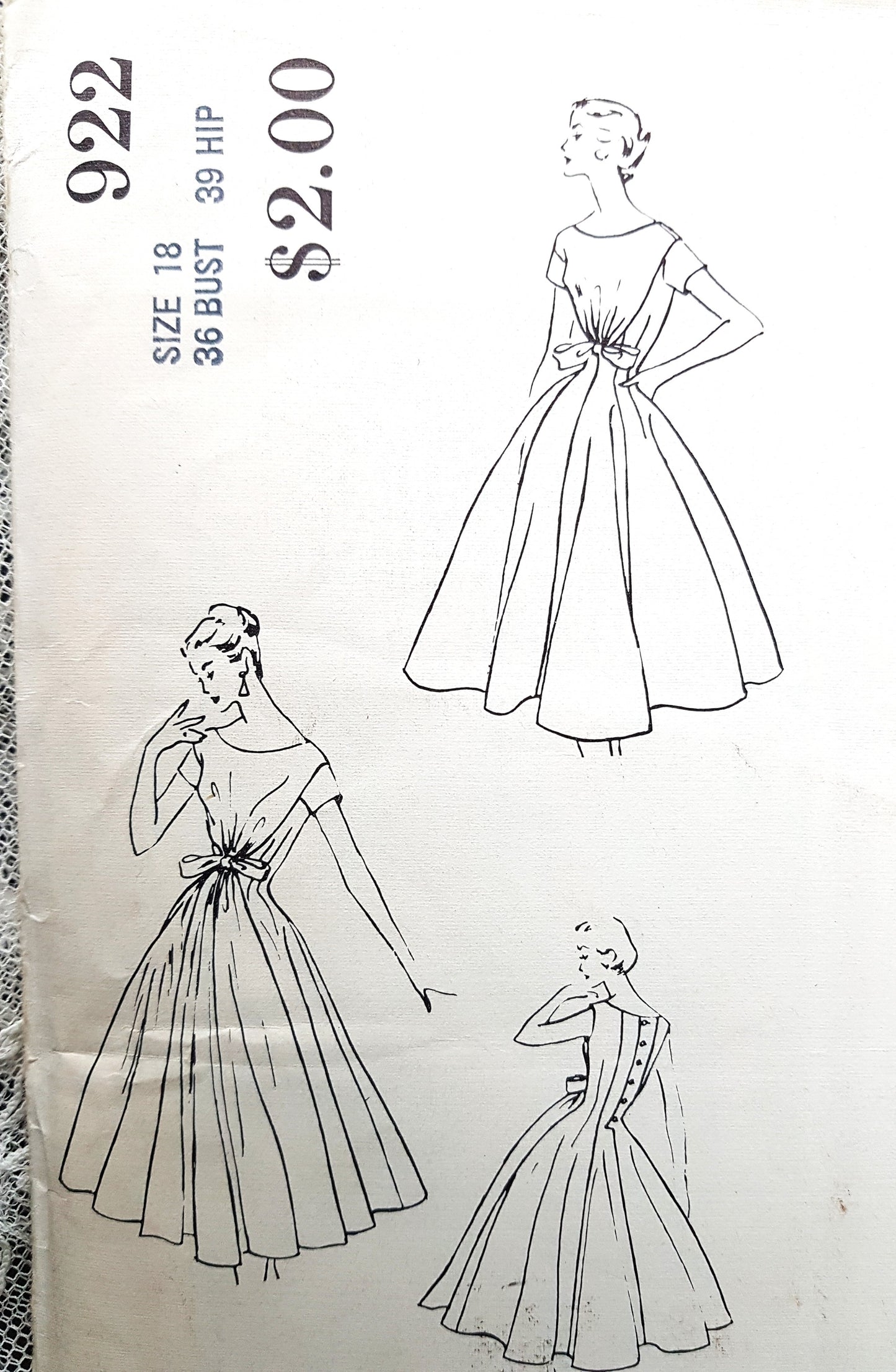 1950s RARE Dress Pattern to find Vogue Couturier Design 922 Party Evening Dress by SIMONETTA of Italy ,Beautiful Dress, Bust 36 Vintage Sewing Pattern FF