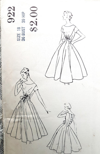 1950s RARE Dress Pattern to find Vogue Couturier Design 922 Party Evening Dress by SIMONETTA of Italy ,Beautiful Dress, Bust 36 Vintage Sewing Pattern FF