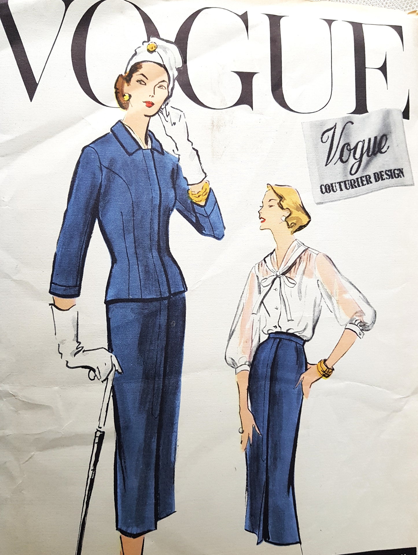 1950s SLEEK and Elegant 3 Pc Suit Pattern VOGUE Couturier Design 956 Beautiful Fitted Jacket and Slim Skirt, Eye Catching Blouse, Bust 38,Vintage Sewing Pattern FF