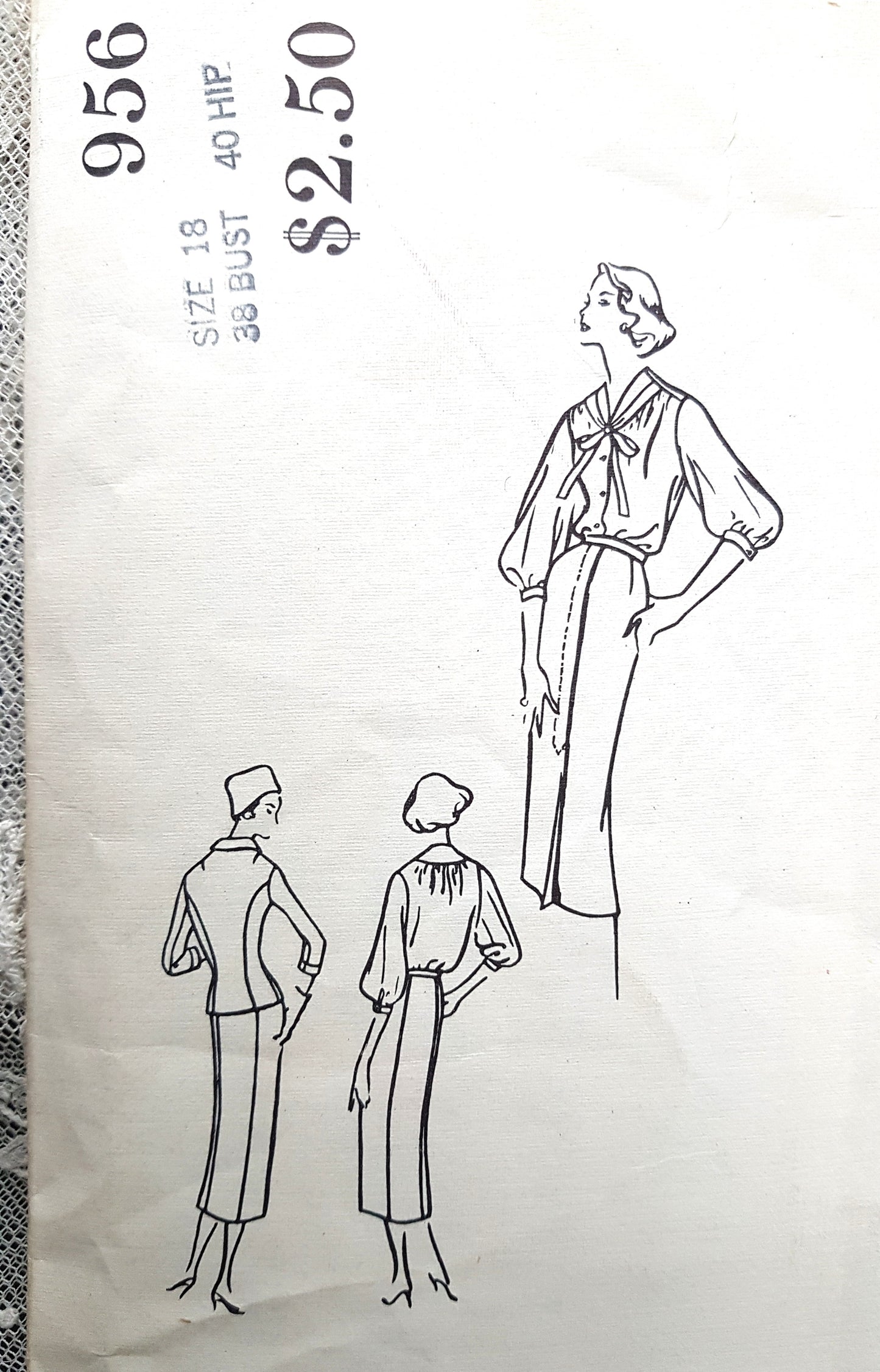 1950s SLEEK and Elegant 3 Pc Suit Pattern VOGUE Couturier Design 956 Beautiful Fitted Jacket and Slim Skirt, Eye Catching Blouse, Bust 38,Vintage Sewing Pattern FF