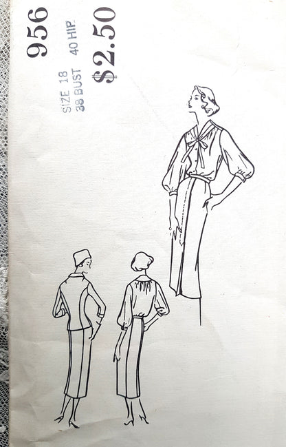1950s SLEEK and Elegant 3 Pc Suit Pattern VOGUE Couturier Design 956 Beautiful Fitted Jacket and Slim Skirt, Eye Catching Blouse, Bust 38,Vintage Sewing Pattern FF