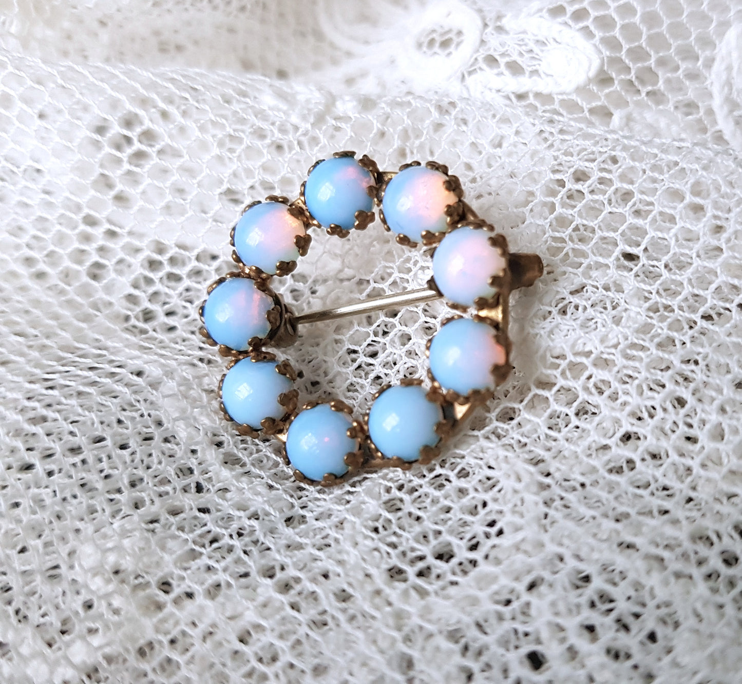 LOVELY Victorian Small Opaline Glass Brooch, Beautiful Fire Hues, Collectible Jewelry