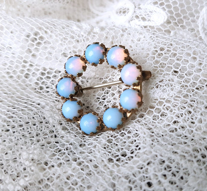 LOVELY Victorian Small Opaline Glass Brooch, Beautiful Fire Hues, Collectible Jewelry