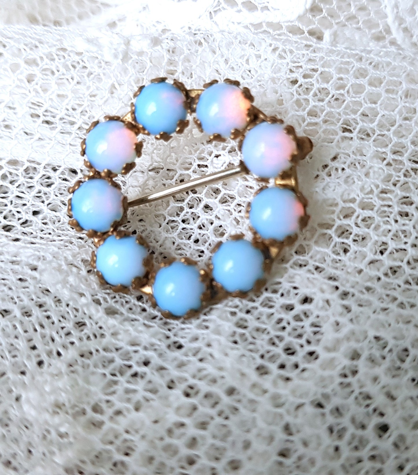 LOVELY Victorian Small Opaline Glass Brooch, Beautiful Fire Hues, Collectible Jewelry