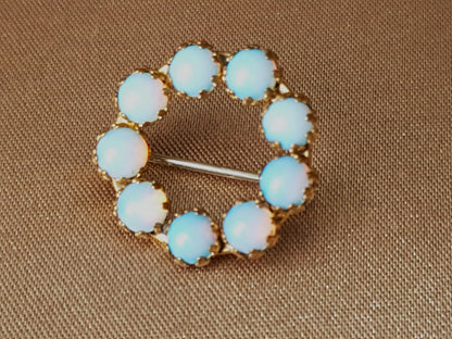 LOVELY Victorian Small Opaline Glass Brooch, Beautiful Fire Hues, Collectible Jewelry
