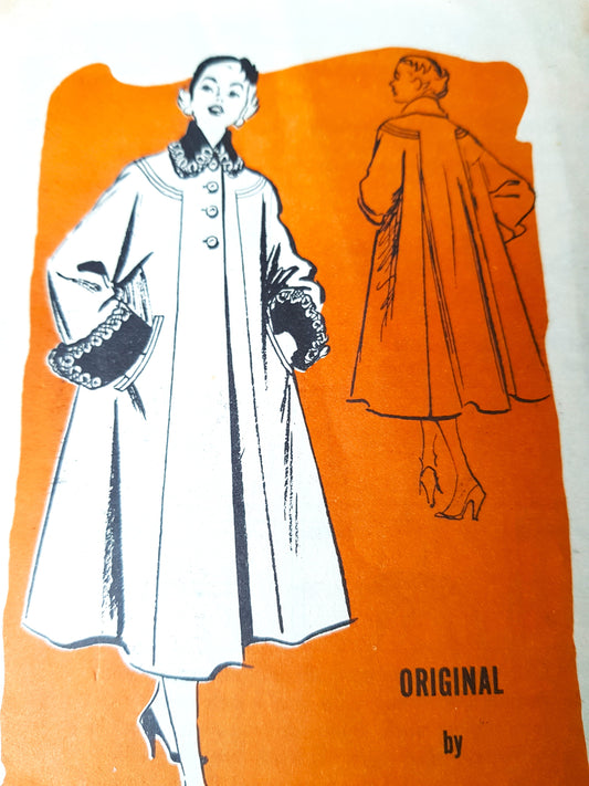 FABULOUS 1950s Swing Back Coat Pattern PROMINENT DESIGNER M367, Beautiful Large Cuffs, Couture Details, Bust 38 Vintage Sewing Pattern FACTORY Folded