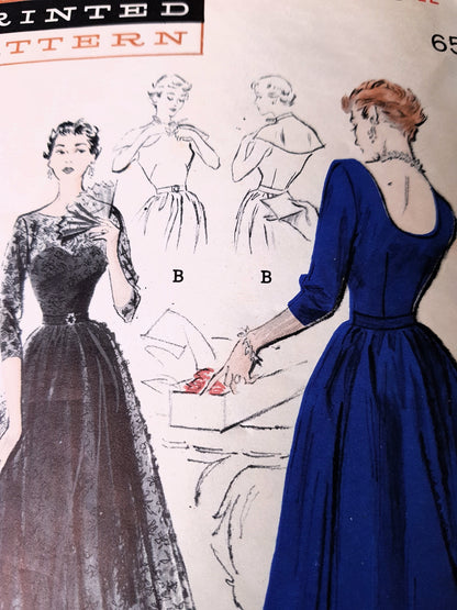 1950s DRAMATIC Paris Inspired Evening Dress Pattern BUTTERICK 5388 Bust 30 Quick and Easy Vintage Sewing Pattern
