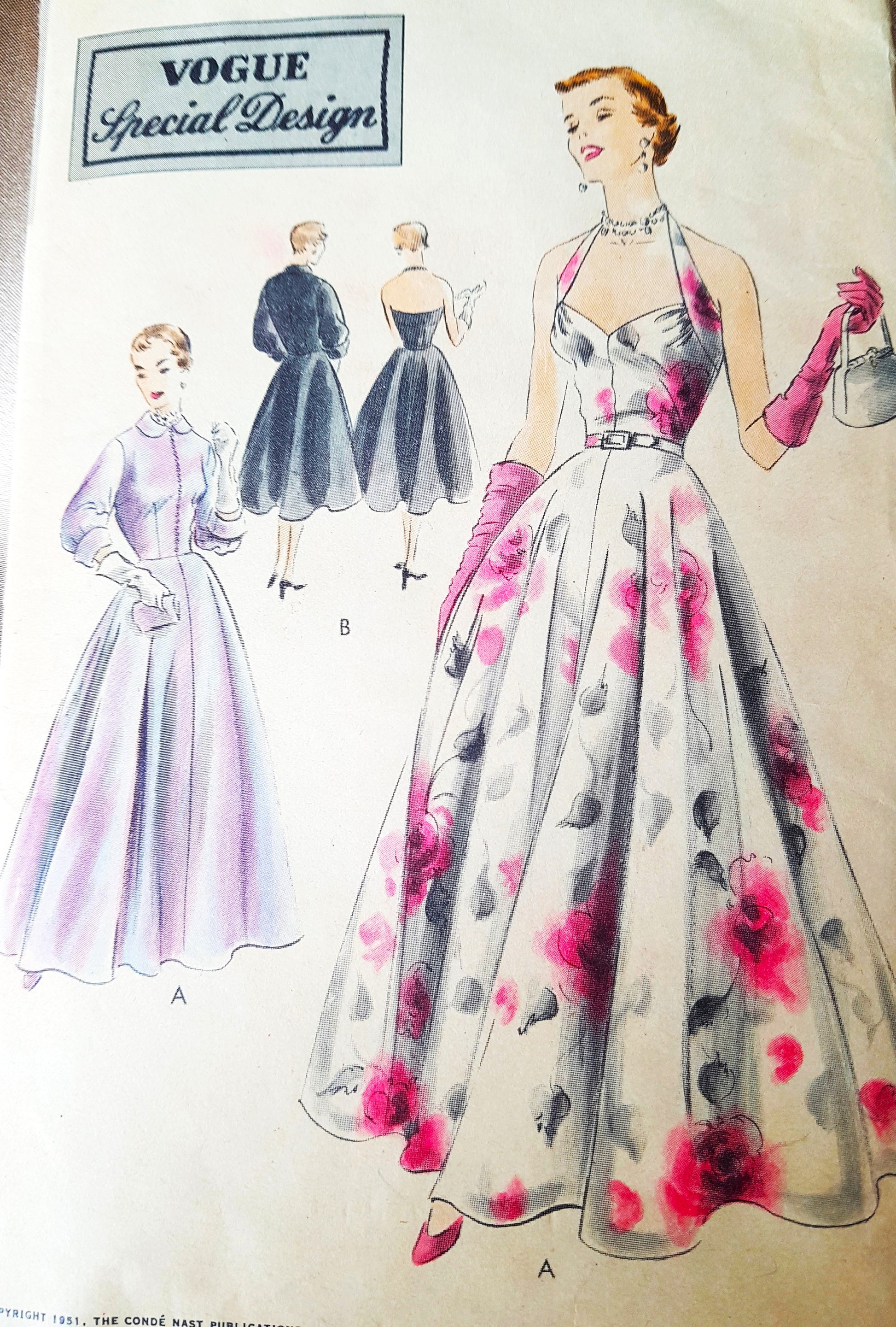 1950s GLAMOROUS Evening Gown Dress and Jacket Pattern VOGUE Special Design 4164,Flattering Halter Neckline, Bust 34 Vintage Sewing Pattern