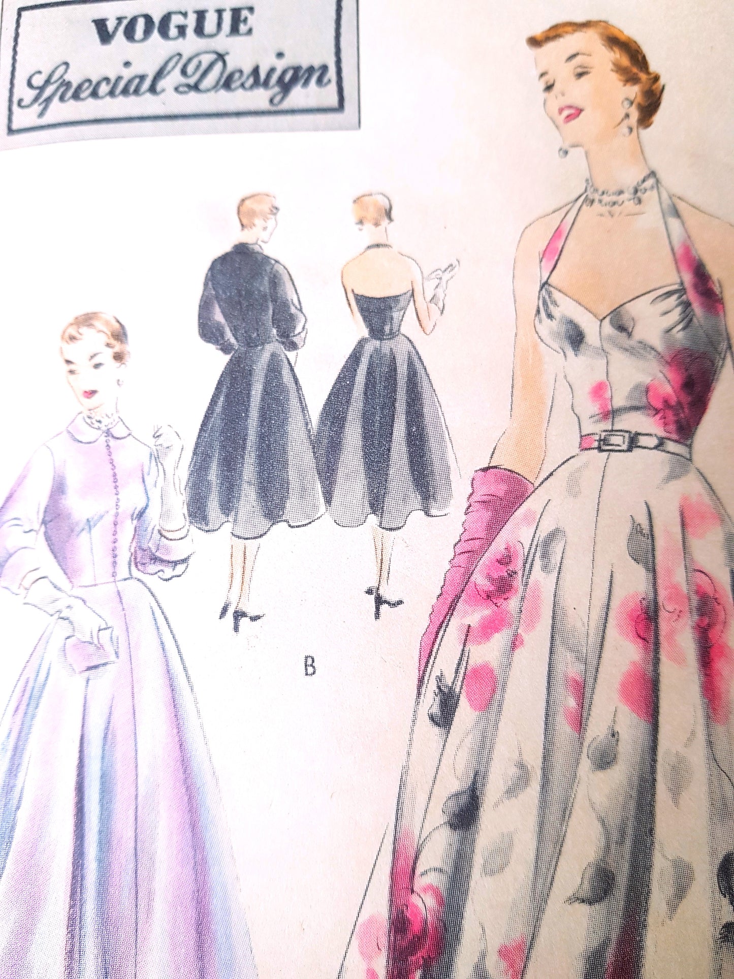 1950s GLAMOROUS Evening Gown Dress and Jacket Pattern VOGUE Special Design 4164,Flattering Halter Neckline, Bust 34 Vintage Sewing Pattern